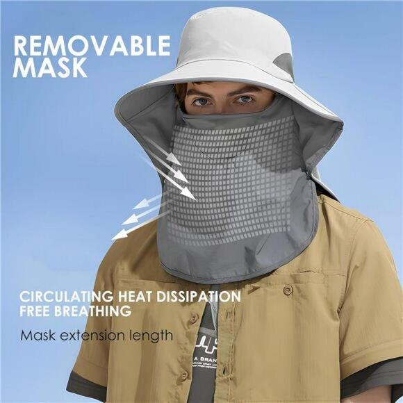 UPF 50 Sun Hat with Neck Flap UV Protection Outdoor Fishing Safari Cap - Picture 4 of 7